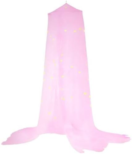 BCBYou Bed Canopy Mosquito Net with Fluorescent Stars Glow in Dark for Baby, Kids, and Adults, for Cover The Baby Crib, Kid Bed, Girls Bed Or Full Size Bed (Pink)