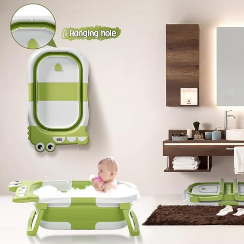 TPN Collapsible Baby Bathtub, Baby Bath Tub with Soft Cushion & Real-Time Thermometer, Baby Bathtub Infant to Toddler Tub (0-36 Months), Portable Newborn Travel Bath tub