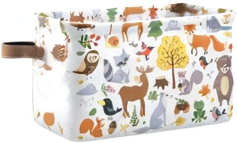 Storage Basket Bin Cute Woodland Animals Organizer Collapsible Shelf Basket Cube with Handle for Nursery Bedroom Bathroom