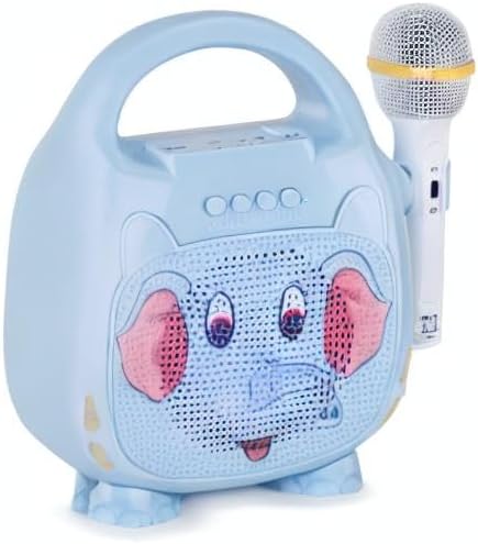 Singimals Kids Karaoke Speaker with Microphone - Unleash Your Child's Inner Superstar, Bluetooth v5.1, 12H Playtime, 5W Speaker, Multicolor LED Lighting, Elliot The Elephant