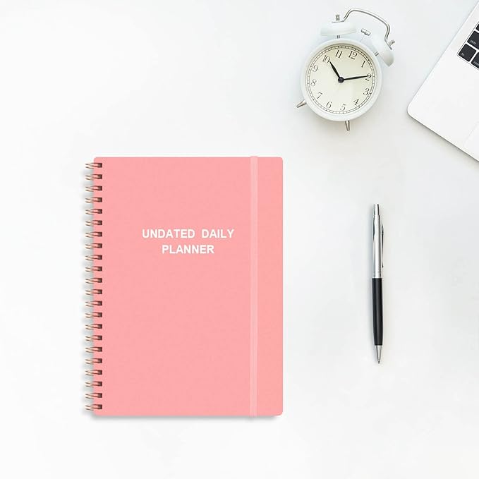 Tiankool Undated Daily Planner,Undated Planner with Hourly Schedules, Top Priorities Items and To Do List, A5 Daily Organizer Notebook to Increase Productivity, 5.8 × 8.2 Inch,Pink