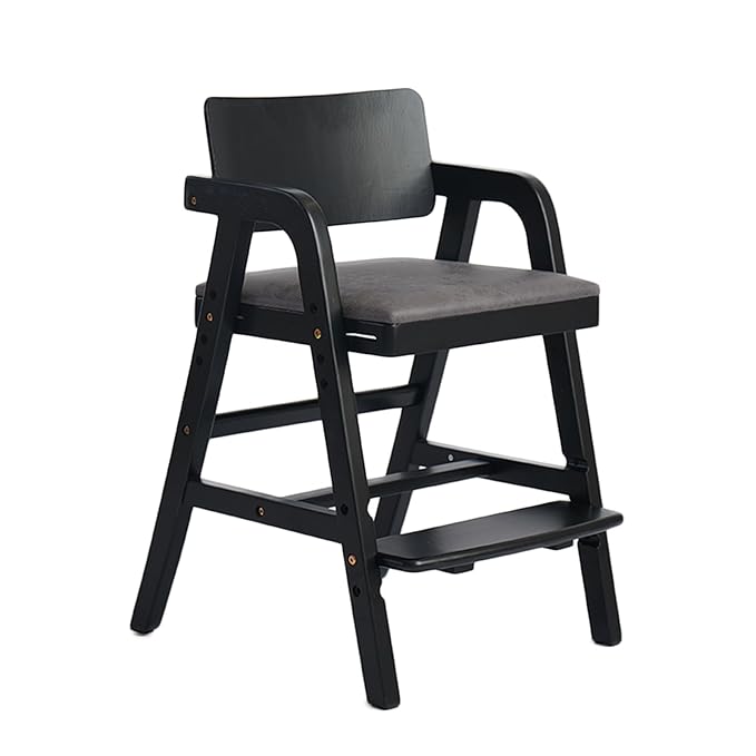 Solid Wood high Chairs for Toddlers,High Chair Grows with Kid for Dining, Study Chair for Children, Black