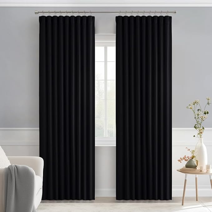 MIULEE Back Tab Blackout Curtains 84 Inch Length 2 Panels Set for Living Room Bedroom, Halloween Black Rod Pocket/Pinch Pleated Thermal Insulated Room Darkening Light Blocking Curtains 84 Inches Long