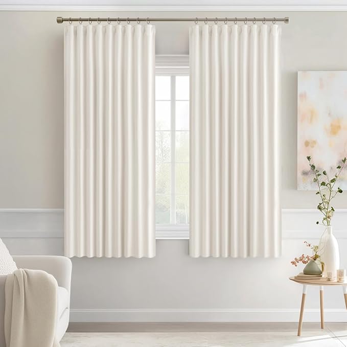 MIULEE Ivory Back Tab Blackout Curtains 63 Inch Length 2 Panels Set for Living Room Bedroom Privacy, Rod Pocket/Pinch Pleat Thermal Insulated Room Darkening Pleated Light Blocking Drapes
