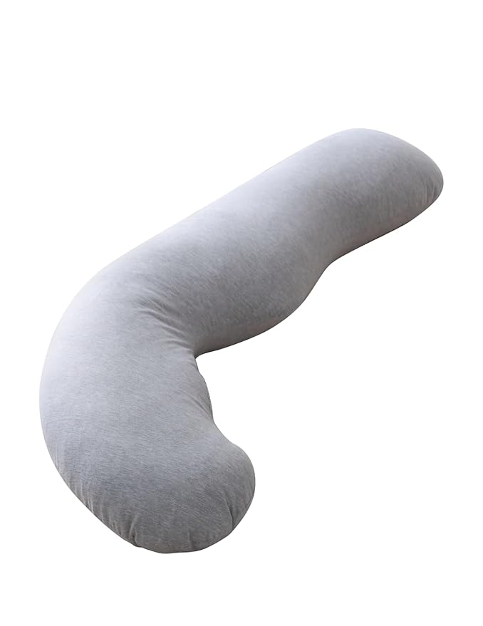 Momcozy Pregnancy Pillows for Side Sleeping, J Shaped Maternity Body Pillow for Pregnancy, Soft Pregnancy Pillow with Jersey Cover for Head Neck Belly Support, Grey