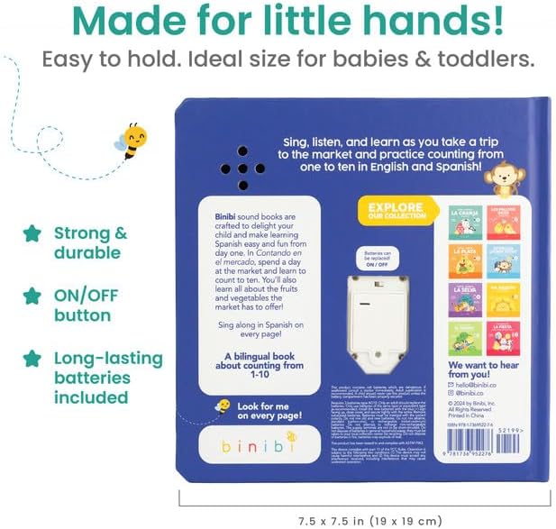 Binibi Spanish Musical Book - Counting at The Market | Bilingual Children's Book for Babies & Toddlers 1-3 | Libro en Espanol para Bebes