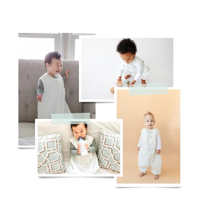 Tealbee Dreamsuit: Toddler Sleep Sack with Feet 12-18 months, 18-24 months - 1.5 TOG Winter Baby Wearable Blanket for Walkers - Rayon made from Bamboo, Organic Cotton Sleep Bag - Minty Stripes