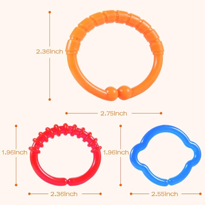 Link-to-Go Connecting Rings Toy Hanging Stroller Car Seat Crib Playmat Attach Toys Infant Newborn Boy Girl Clip On Early Education Learning Travel Accessory Set
