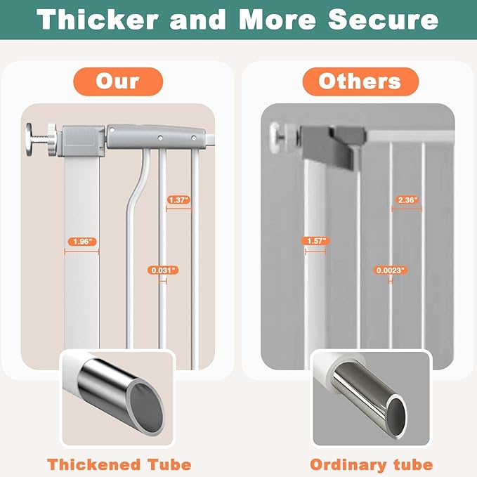 40.5" Extra Tall Baby Gate for Stairs, 40.6"-49.1" Extra Wide Dog Pet Gate Indoor, Pressure Mounted Safety First Baby Gate, No Drill Puppy Tall Gate for Doorways Walk Through House, White