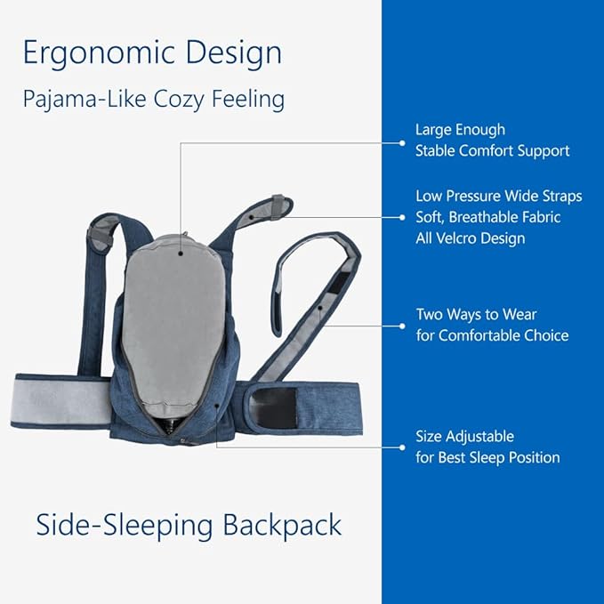 WoodyKnows Side-Sleeping Backpack, New Version with Touch Fastener Tape & Chest Strap, Sleep Position Trainer, Alleviates Snoring Caused by Throat Issues (Small)
