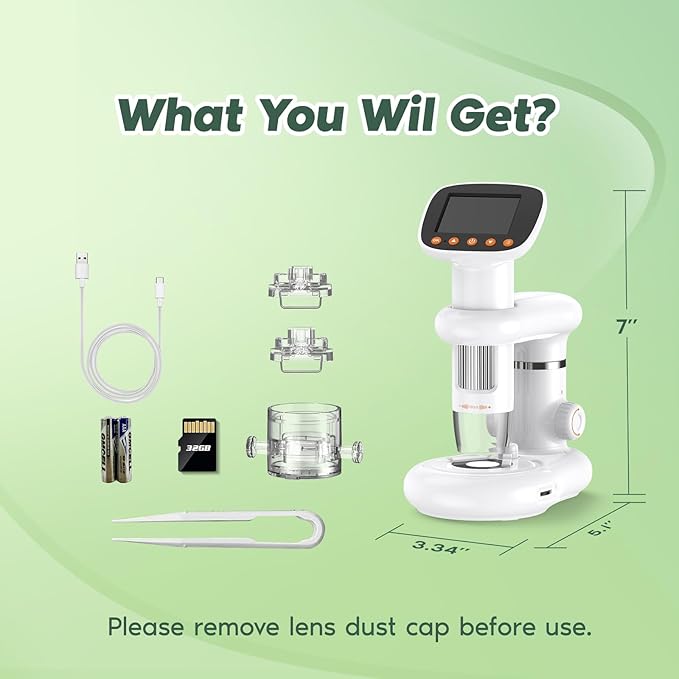 Kids Microscope for Ages 8-12, Handheld Digital Microscope D-MS1 with 2" IPS Screen - Take Pictures & Videos - Download to PC & Mac - 1000X Pocket Microscope, Used Birthday for Kids