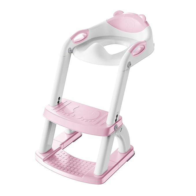SKYROKU Potty Training Toilet, New Sector-Shape Stabilized Base two in one Toddler Toilet Seat with Splash Guard, Anti Slip Pad, and Step Stool Pink