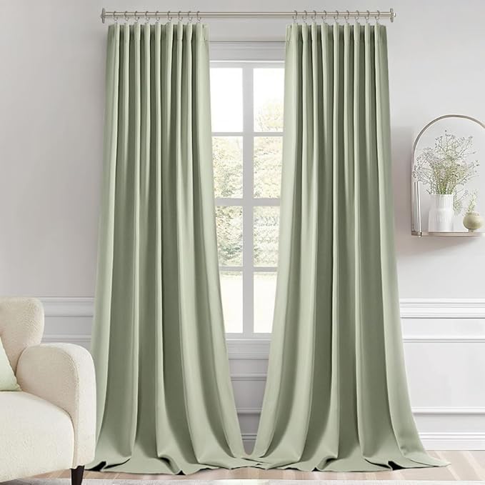 MIULEE Back Tab Sage Green Curtains 108 Inch Long 2 Panels Set for Living Room Bedroom Privacy, Rod Pocket/Pinch Pleated Light Blocking Extra Long Thermal Insulated Room Darkening Blackout Drapes