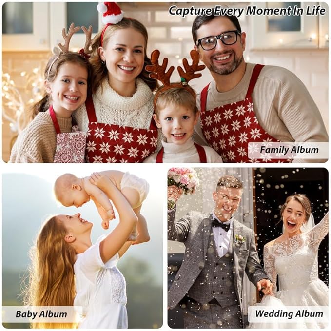 RECUTMS Photo Album Self Adhesive with Round Window 4x6 5x7 6x8 8x10 Magnetic Scrapbook with 40 Pages Leather Cover DIY Photo Album with Metallic Pen and Scraping Plate (Brown)