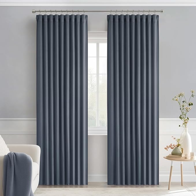 MIULEE Stone Blue Back Tab Blackout Curtains 90 Inches Long 2 Panels Set for Living Room Bedroom Privacy, Rod Pocket/Pinch Pleat Thermal Insulated Room Darkening Pleated Light Blocking Drapes