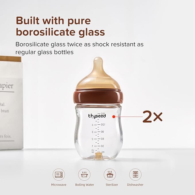 Thyseed Glass Natural Anti-Colic Baby Bottles | Newborn Breast Like Nursing Bottle for Breastfed Babies with Nipple(1-2 Months),5oz,1pack