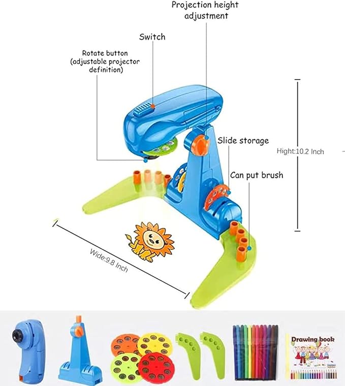 Kids Projection drawing Sketcher,smart Drawing Projector toy,with 32cartoon patters and 12color Brushes,Adjustable Drawing Pattern Size, Smart art Sketcher projector 2.0 , kid Learn to Draw and Sketch