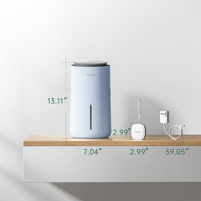 MistFree Smart Humidifier for Bedroom, Evaporative Humidifier No White Dust, Auto Humidity & APP Control, 3L Water Tank Easy to Clean, Sleep Mode, Timing, Humidifiers for Nursery/Baby(Blue)