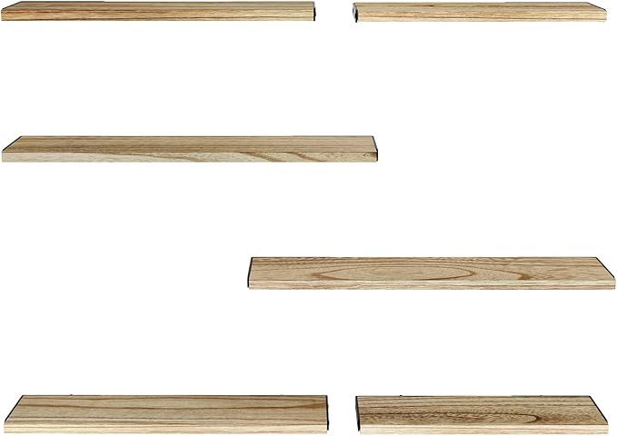 AMADA HOMEFURNISHING Long Wall Shelves, Rustic Farmhouse Style, Wood Floating Shelves for Wall Decor, Bathroom & Bedroom Storage, Living Room Book Shelves, 6pcs
