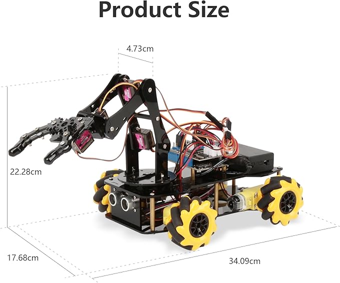 Robot Arm Expansion Pack Smart Car Starter Kit, Robotics Kit for Kids Ages 8-12 12-16, STEM Toys Coding Robot Kit for Teens & Adults(QD007)