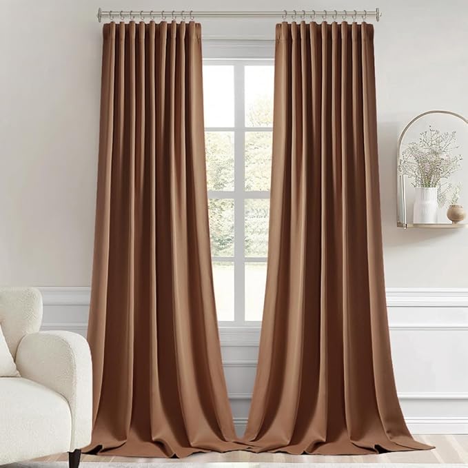 MIULEE Back Tab Blackout Curtains 102 Inch Long 2 Panels Set for Living Room Bedroom, Rod Pocket/Pinch Pleated Thermal Insulated Room Darkening Light Blocking Floor to Ceiling Drapes, Cappuccino Brown
