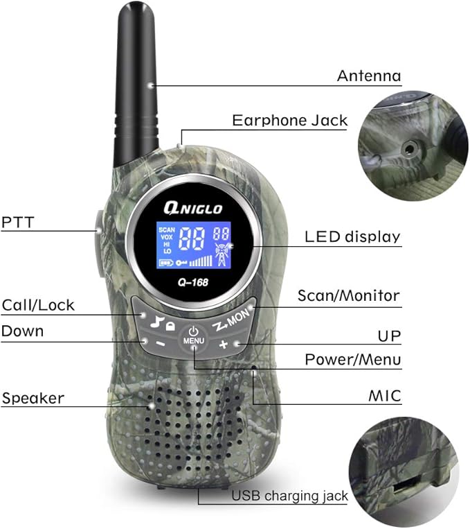 QNIGLO Camping Walkie Talkies for Kids Rechargeable, Camo Kids Walkie Talkies for Boys Girls fit Outdoor Adventure Game Spy Gear Hiking, Army Police Toys for 3 4 5 6-12 Year Old