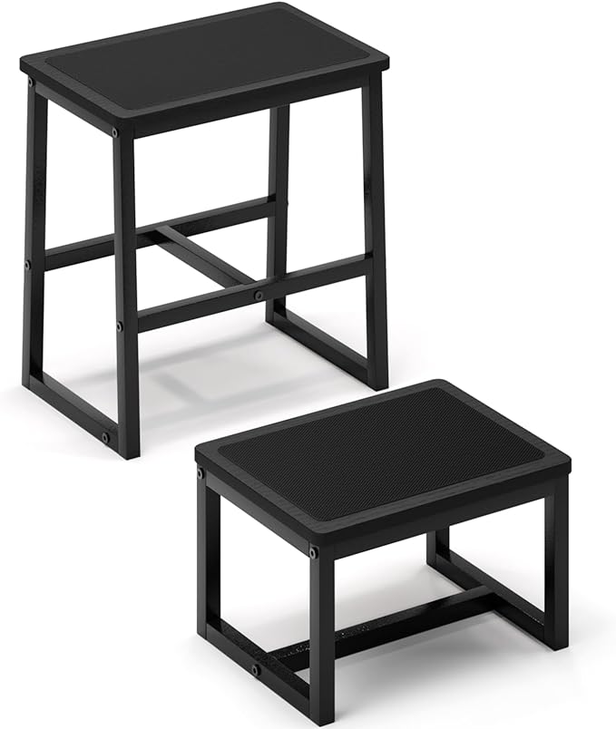 Step Stool for Kids Adults,Holds up to 500Lb,3 in1 Heavy Duty Sturdy Two Foot Stool for Kichen/Bathroom/High beds, Wooden&Metal Frame, Non-Slip Pads…