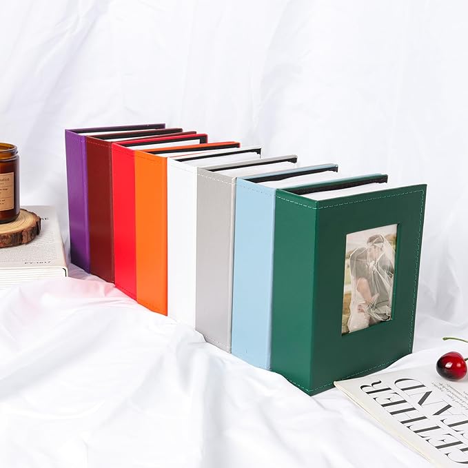 RECUTMS Photo Album for 4x6, Mini Album with 52 Pockets, Leather Cover Picture Book with Front Window, 52 Vertical Photos for Baby Wedding Anniversary Vacation Traveling (Red)