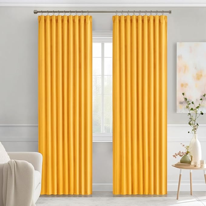 MIULEE Yellow Back Tab Blackout Curtains 90 Inches Long 2 Panels Set for Living Room Bedroom Privacy, Rod Pocket/Pinch Pleat Thermal Insulated Room Darkening Pleated Light Blocking Drapes