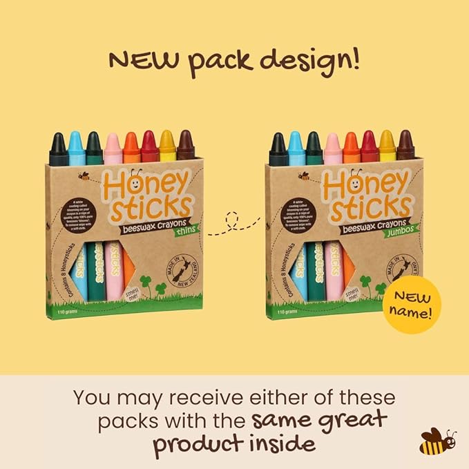 Honeysticks Jumbo Crayons (8 Pack) - Non Toxic Crayons - 100% Pure Beeswax and Food Grade Colors - 8 Bright Colors - Large, Easy to Hold and Use - Preschool Art Supplies for Toddlers/Kids 3-5, 4-8