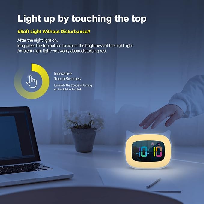 Cute Cat Ear Alarm Clock with RGB 7 Color Night Light & 18 Ringtones,Rechargeable Clock for Kids Bedroom,LED Colorful Digital Display,Bedside Clock for Boys,Girls Birthday Presents(Pink)