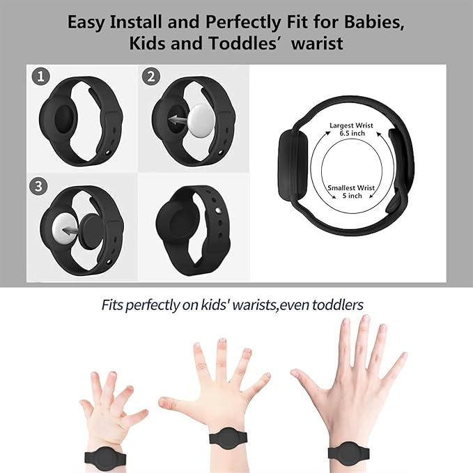 Waterproof Airtag Bracelet for Kids,Hidden Airtag Wristband Kids,Anti-Lost Silicone Apple Airtag Holder Case for Toddler,Airtag Case Cover Accessories Watch Band GPS Tracker for Child-Black