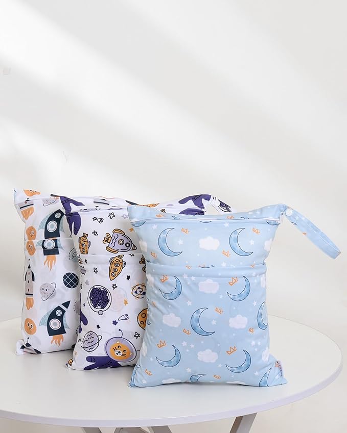 ALVABABY 3 Cloth Diaper Wet Dry Bags Waterproof Reusable with Two Zippered Pockets Travel Beach Pool Daycare Soiled Baby Items Yoga Gym Bag for Swimsuits or Wet Clothes Small Medium Large 3L-ZM28