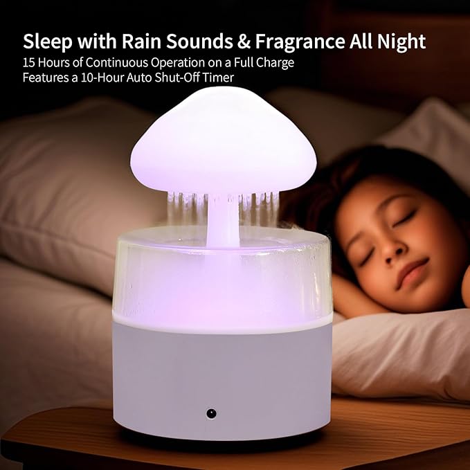 Rain Cloud Humidifier, Rain Humidifierrain Humidifier Water Drip, Water Drip Rain Sounds for Sleeping, Mushroom Waterfall Lamp, Desk Humidifiers for Office (white)