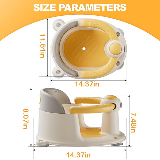 Baby Bath Seat 6 Months & up, Bath Seat for Baby, Infant Bath Seat with Suction Cups, Non-Slip, Detachable,Yellow