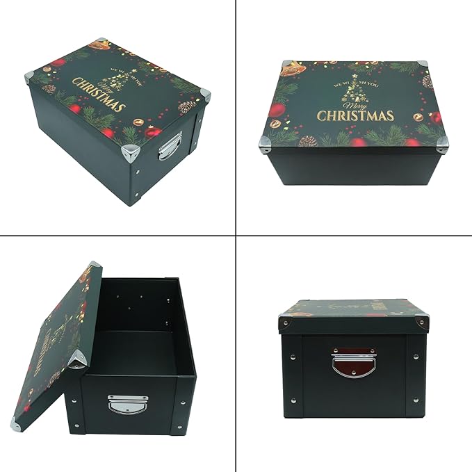 GUOZI Collapsible Storage Box, Decorative Memory Box with Lid & Metal Reinforced Corners, Cardboard File Bin with Handles, Organizer Gift Box for Keepsake Toy Photos Office Nursery Wardrobe Bookshelf