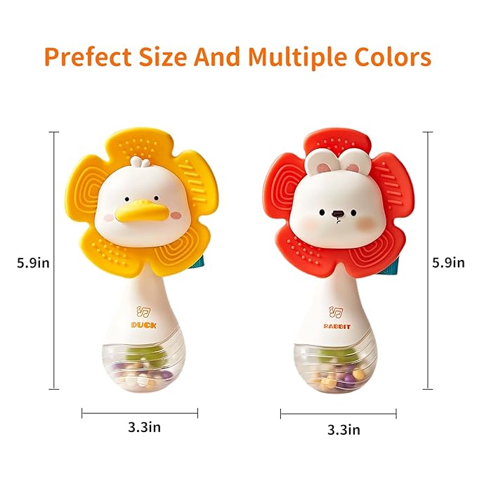 weirtoya 2 PCS Baby Rattles Teething Toys 3-6 Month, Baby Toys for 0-6 Months Infant Toy Sensory Toys with Beads Grasping Shaker, Newborn Must Haves Montessori Toys Babies Gifts