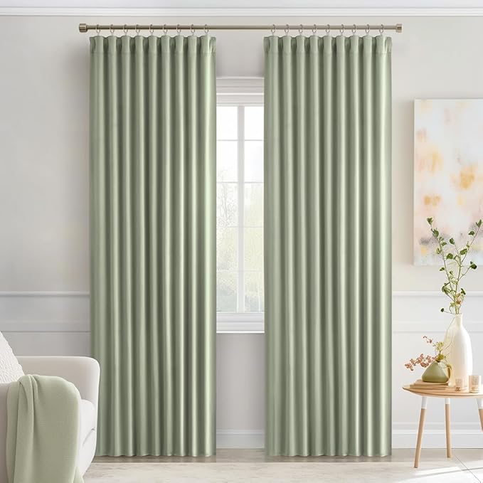 MIULEE Back Tab Sage Green Curtains 90 Inch Long 2 Panels Set for Living Room Bedroom Privacy, Rod Pocket/Pinch Pleated Light Blocking Thermal Insulated Room Darkening Blackout Curtains, 52 x 90 Inch