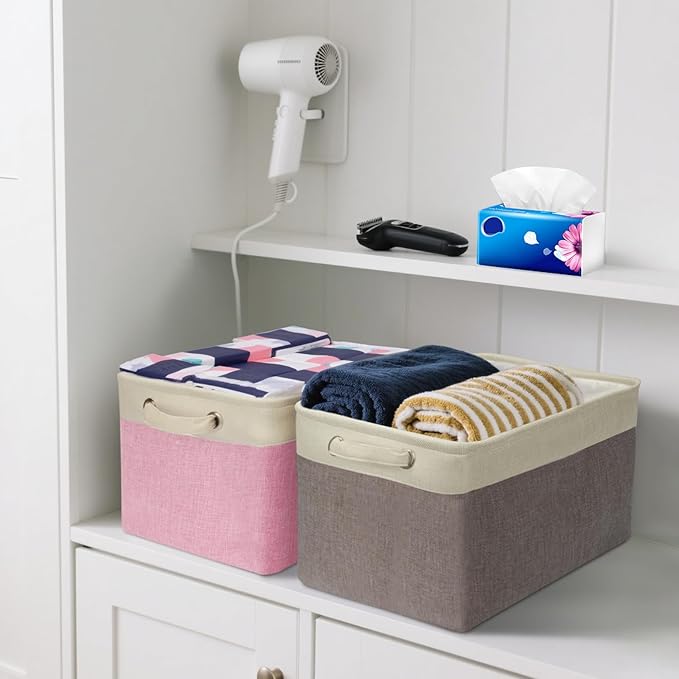 BALEINE 2 Pack Fabric Storage Bins for Shelves, Linen Storage Baskets for Organizing, Decorative Closet Bins for Clothes, Home (Lavender, 15''x11''x9.5'')