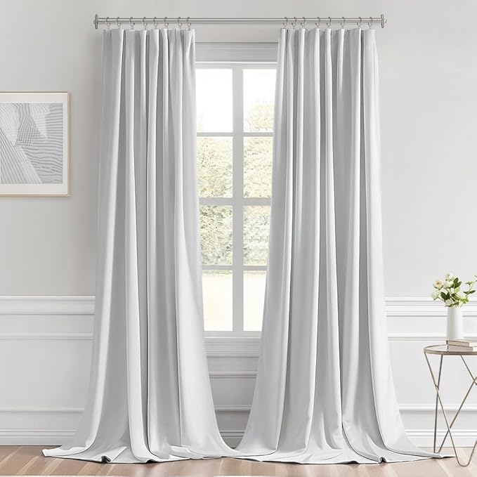 MIULEE Back Tab Light Blocking Curtains 108 Inch Long 2 Panels Set for Living Room Bedroom Privacy, Greyish White Rod Pocket/Pinch Pleated Extra Long Thermal Insulated Room Darkening Blackout Drapes