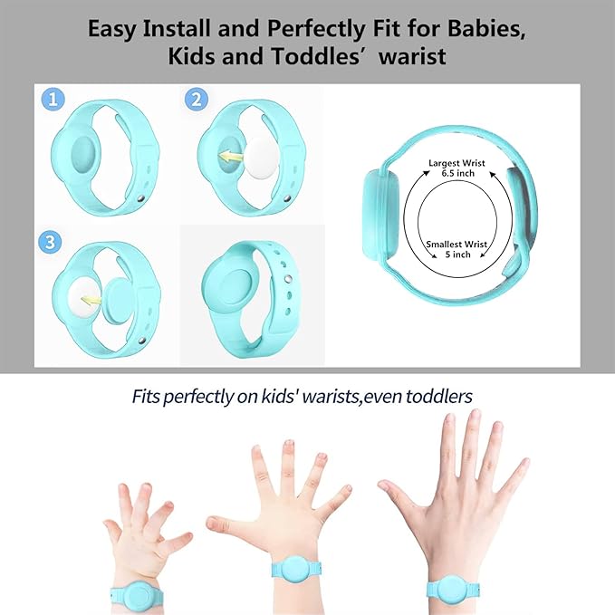 Waterproof Airtag Bracelet for Kids,Hidden Airtag Wristband Kids,Anti-Lost Silicone Apple Airtag Holder Case for Toddler,Airtag Case Cover Accessories Watch Band GPS Tracker for Child-Teal