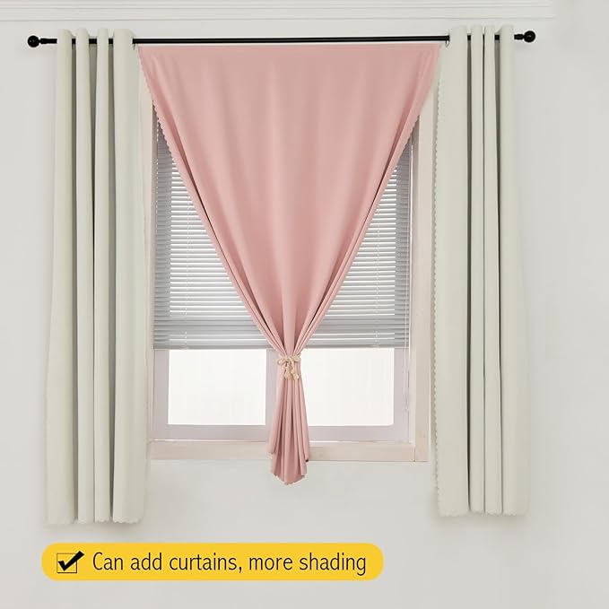 Self Adhesive Blackout Curtains- Stick on Curtains Shades Window Blinds Curtains No Rod Needed Easy to Hang Curtain, Use for Bedroom, Living Room,Roman Shades, 47" W X 59" L, Pink, 1 Panel
