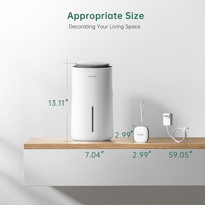 MistFree Smart Humidifier for Bedroom, Evaporative Humidifier No White Dust, Auto Humidity & APP Control, 3L Water Tank Easy to Clean, Sleep Mode, Timing, Humidifiers for Nursery/Baby(White)