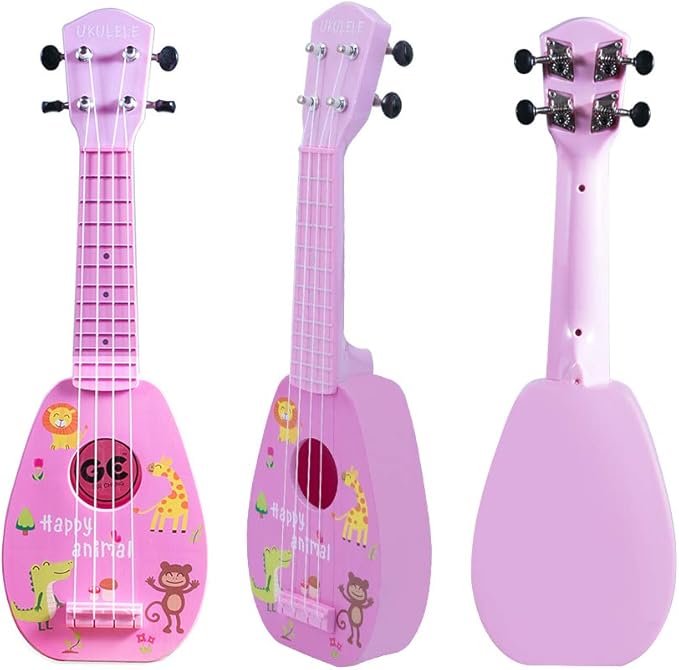 YOLOPARK 17" Kids Toy Guitar for Girls Boys, Mini Toddler Ukulele Guitar with 4 Strings Keep Tones Can Play for 3, 4, 5, 6, 7 Year Old Kids Musical Instruments Educational Toys for Beginner (Pink)