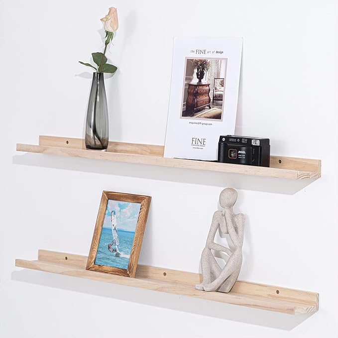 AZSKY 36 Inch Floating Shelves,Wall-Mounted Photo Ledge Shelves Set of 3,Natural Wood Shelves for Display Items What You Want,3 Same Sizes