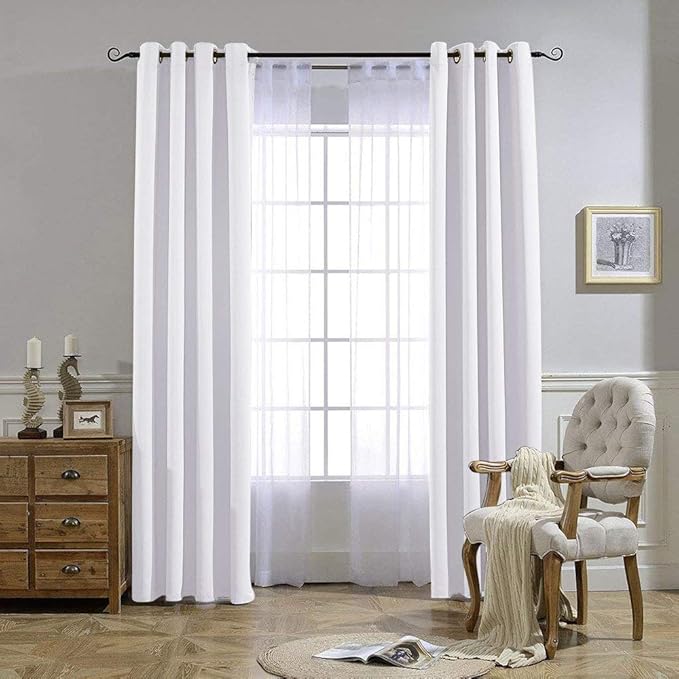 NICETOWN Pure White Curtains 2 Panels 84 inches Long for Bedroom, 50% Light Blocking Grommet Window Treatment for Living Room, W52 x L84