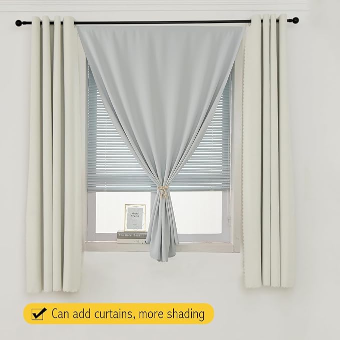 self Adhesive Curtains Portable Blackout Curtain Simple and Easy to Install Bedroom Window Thermal Lnsulated Kitchen Room Darkening Black Small Drapes, 59" W X 59" L, White, 1 Panel