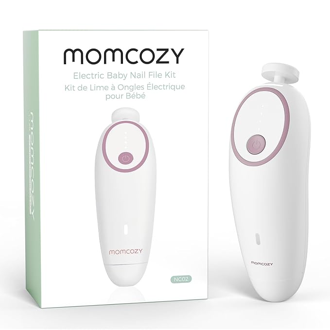 Momcozy Baby Nail File Electric, Rechargeable Baby Nail Clipper, Gentle Baby Nail Trimmer Electric with Night Light, 7 Grinding Head Replacement Pads, Pink