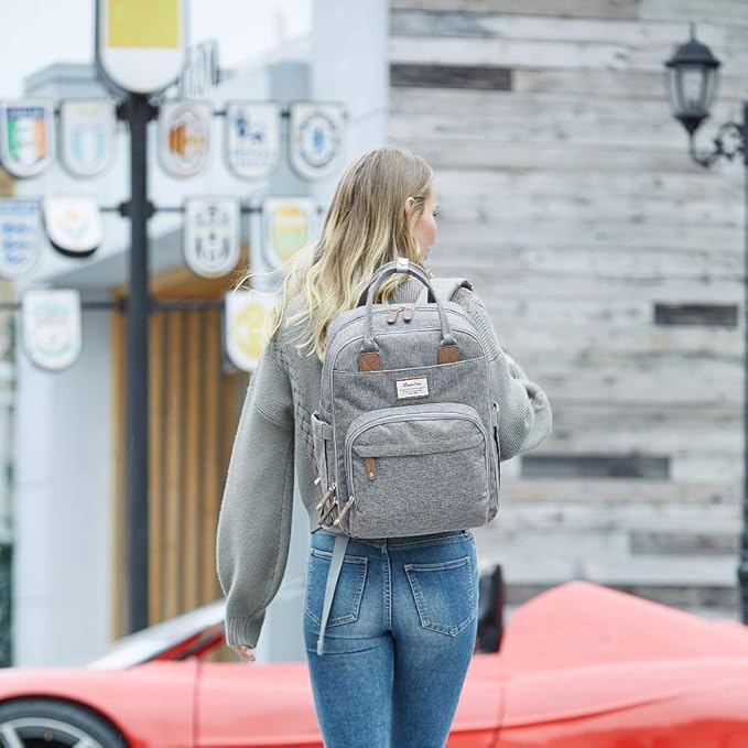 RUVALINO Diaper Bag Backpack-Multifunction Travel Baby Diaper Bag with Changing Pad, Insulated Bottle Holders & Pacifier Case, Large Capacity, Waterproof, Gray