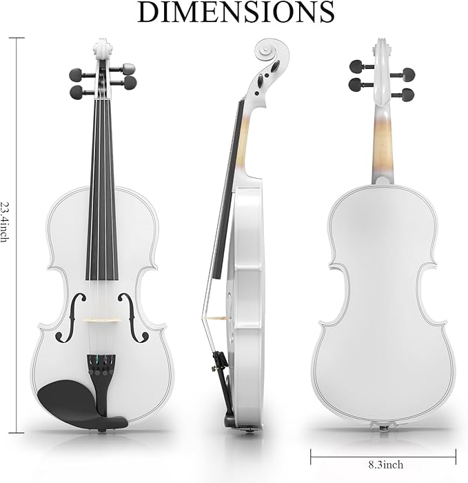 4/4 Beginner Violin Kit for Adults, Complete Full Size Violin Set with Portable Case, Bow, Rosin, White
